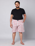 Men's Red/White, 100% Cotton, Checks, Regular Fit, Inner Elastic, Mid-Rise, Boxers