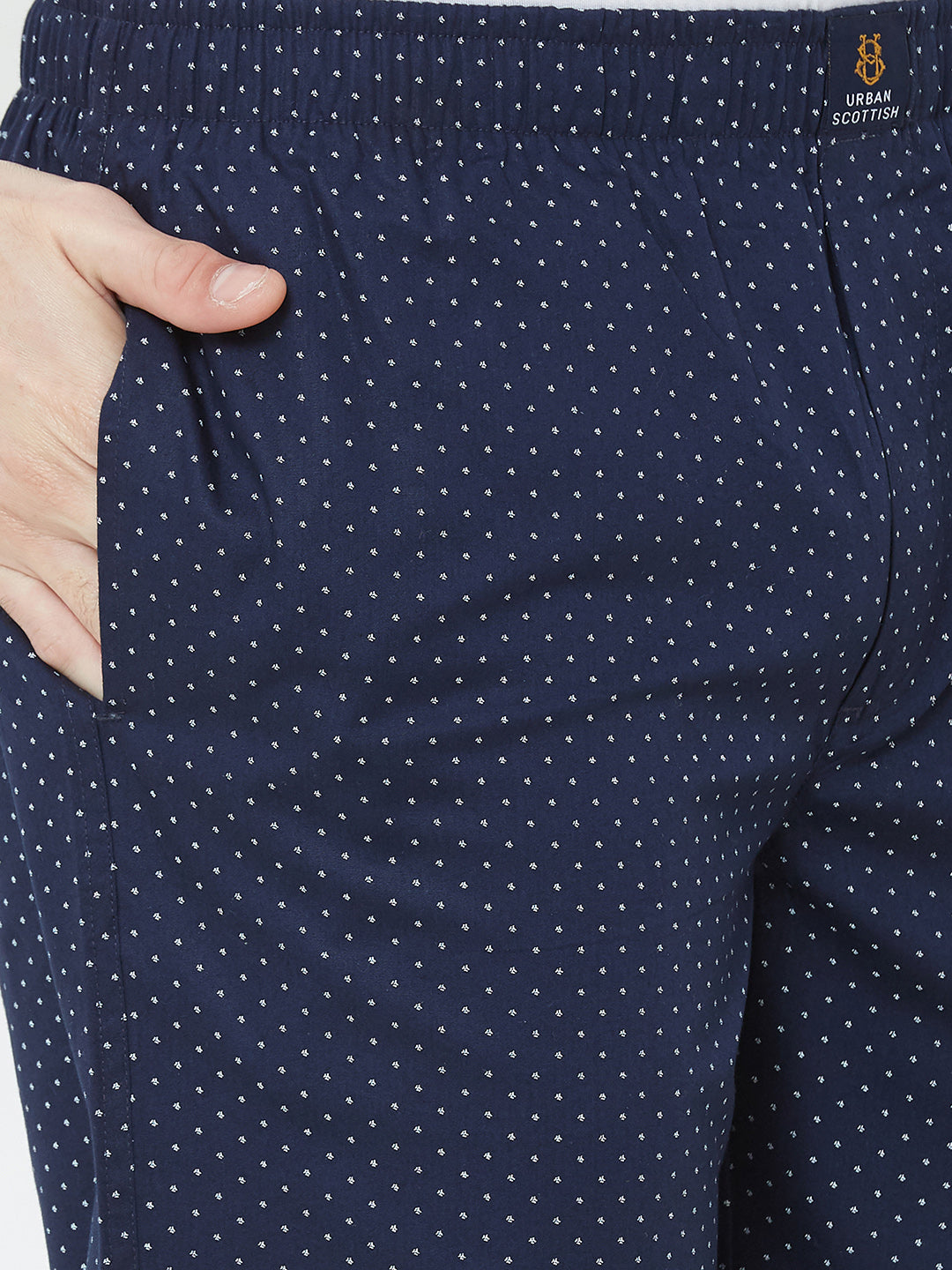 Men's Polka Print, Navy, 100% Cotton, Regular Fit, Elasticated, Waistband, Pyjama  With Side Pockets