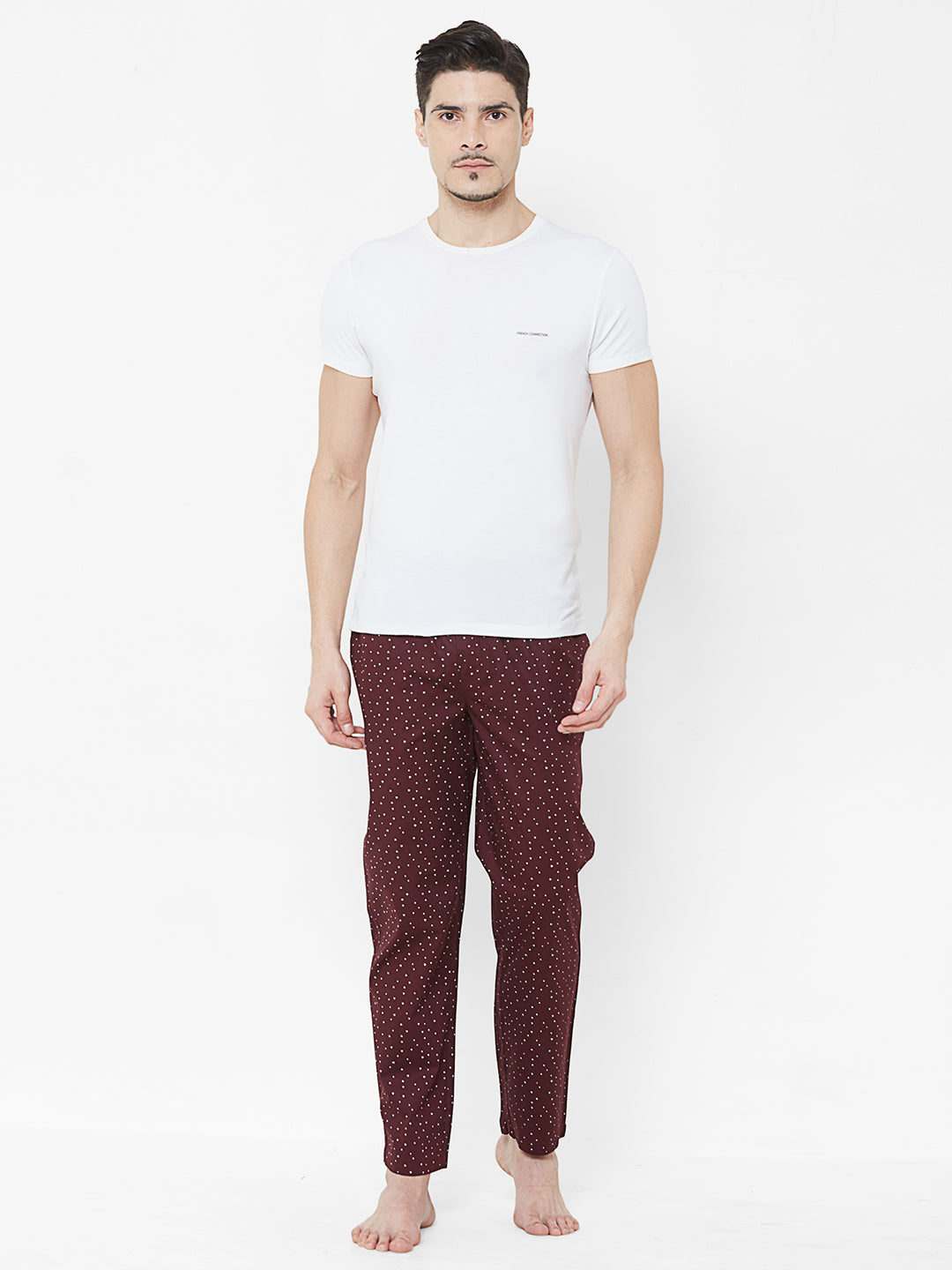 Men's Printeded, Wine, 100% Cotton, Regular Fit, Elasticated, Waistband, Pyjama  With Side Pockets