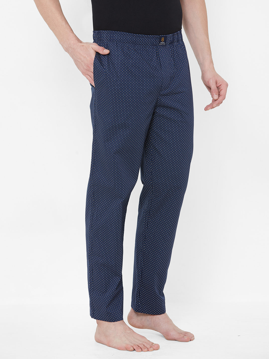 Men's Printeded, Navy, 100% Cotton, Regular Fit, Elasticated, Waistband, Pyjama  With Side Pockets