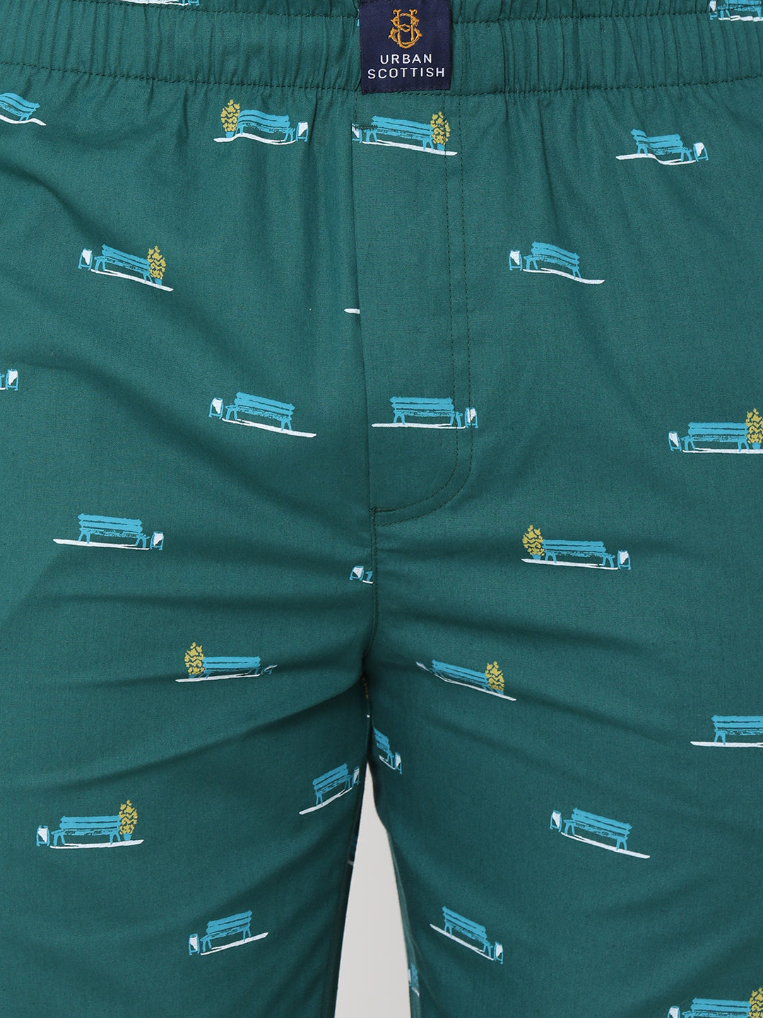 Men's Printed, Green, Cotton, Printed, Elasticated, Waistband, Pyjama  With Side Pockets