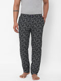 Men's Printed, Black, Cotton, Printed, Elasticated, Waistband, Pyjama  With Side Pockets