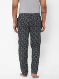 Men's Printed, Black, Cotton, Printed, Elasticated, Waistband, Pyjama  With Side Pockets