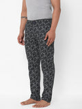 Men's Printed, Black, Cotton, Printed, Elasticated, Waistband, Pyjama  With Side Pockets