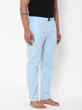 Men's Printed, Blue, Cotton, Printed, Elasticated, Waistband, Pyjama  With Side Pockets