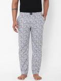 Men's Printed, Grey & Black, Cotton, Printed, Elasticated, Waistband, Pyjama  With Side Pockets