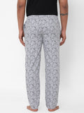 Men's Printed, Grey & Black, Cotton, Printed, Elasticated, Waistband, Pyjama  With Side Pockets