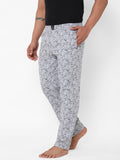 Men's Printed, Grey & Black, Cotton, Printed, Elasticated, Waistband, Pyjama  With Side Pockets