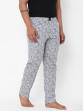 Men's Printed, Grey & Black, Cotton, Printed, Elasticated, Waistband, Pyjama  With Side Pockets