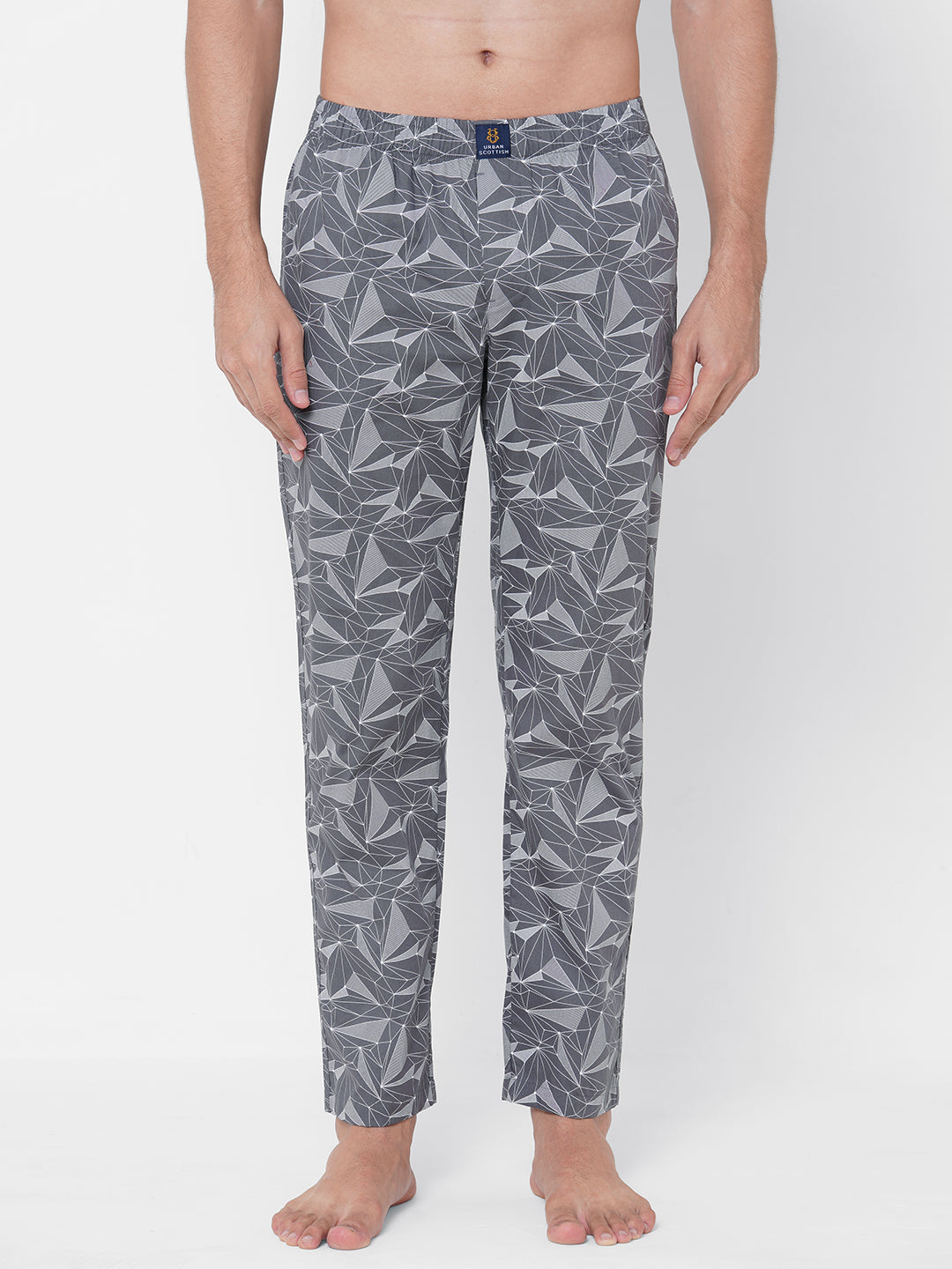 Men's Printed Grey Cotton Pyjama With Side Pockets