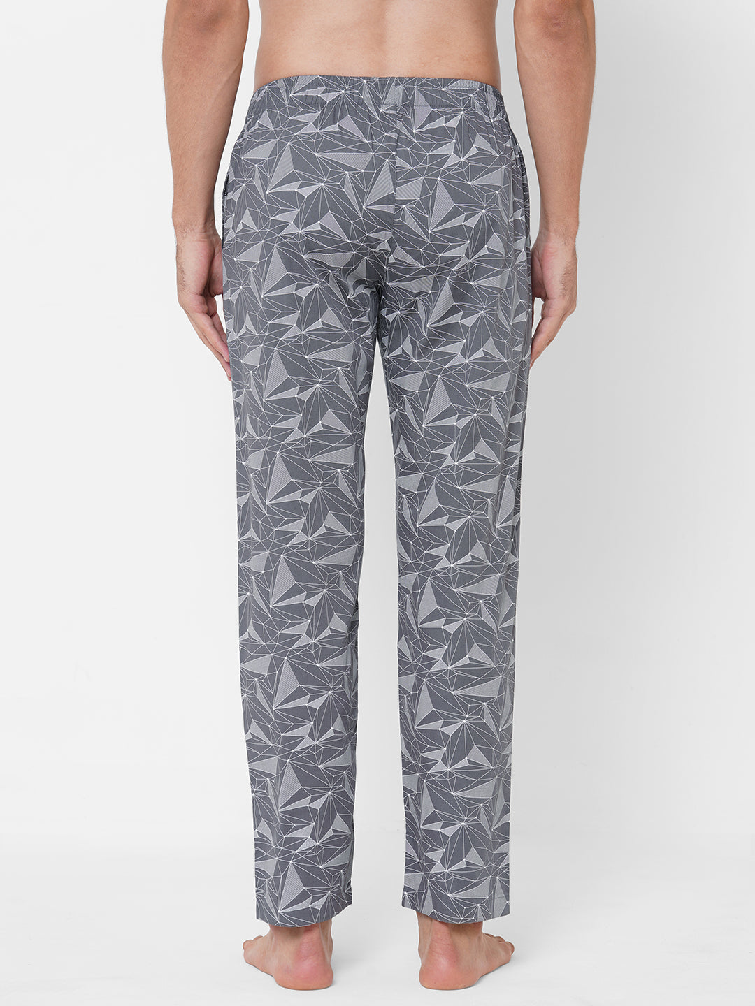 Men's Printed Grey Cotton Pyjama With Side Pockets