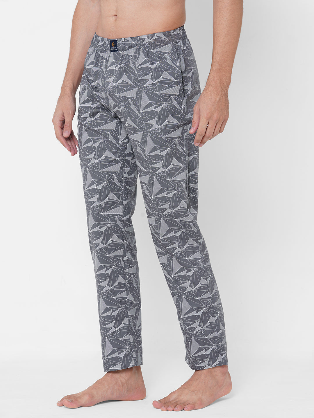 Men's Printed Grey Cotton Pyjama With Side Pockets