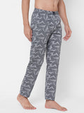 Men's Printed Grey Cotton Pyjama With Side Pockets