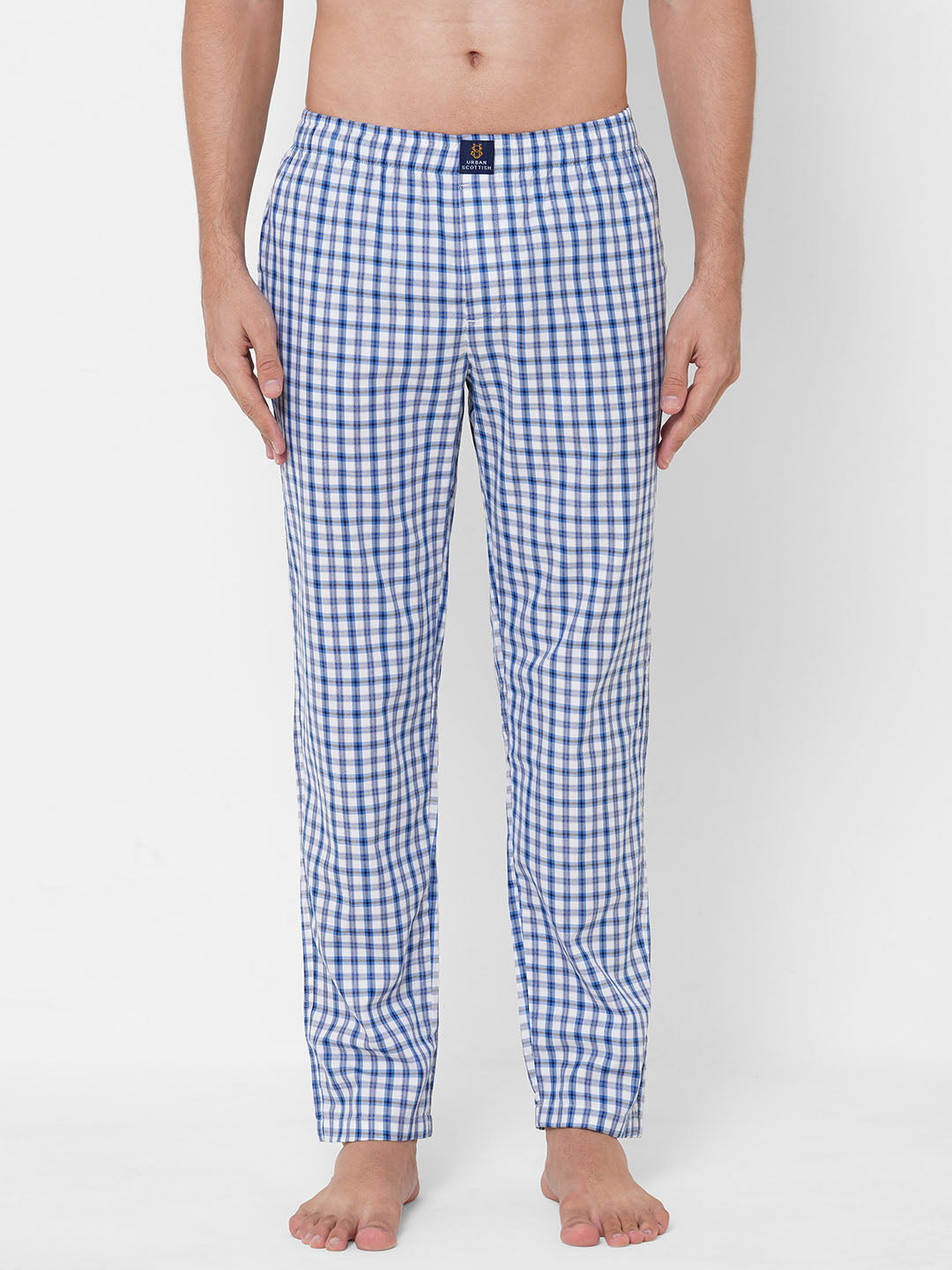 Men's Checkered, Blue, Cotton, Cotton, Elasticated, Waistband, Pyjama  With Side Pockets