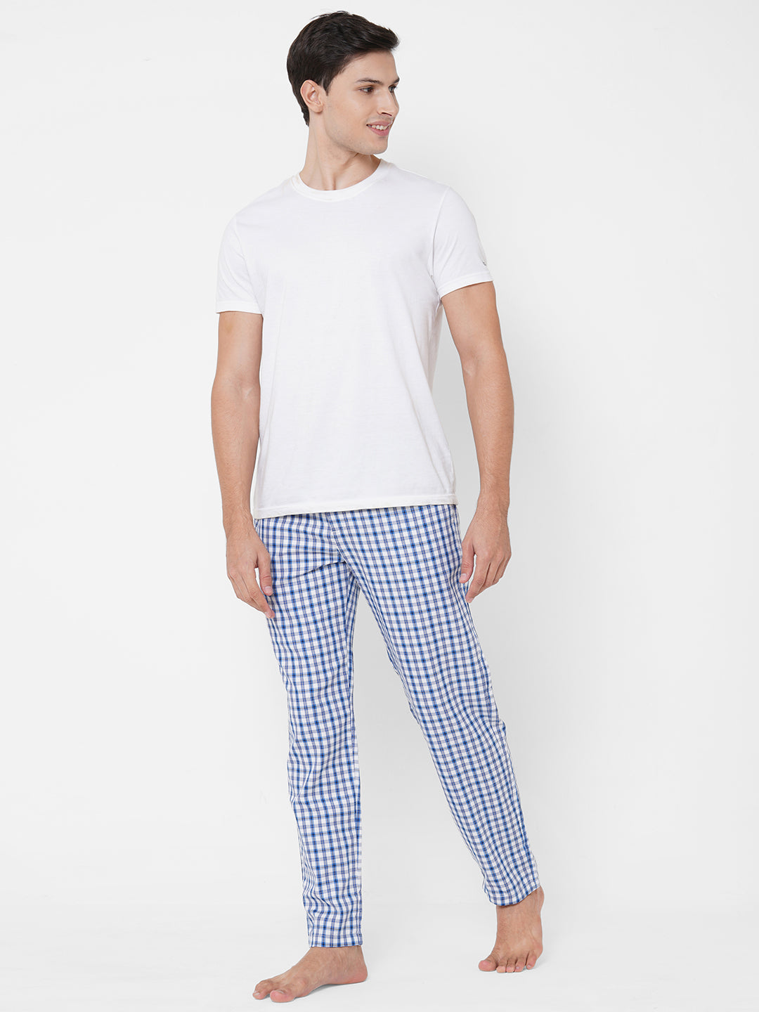 Men's Checkered, Blue, Cotton, Cotton, Elasticated, Waistband, Pyjama  With Side Pockets
