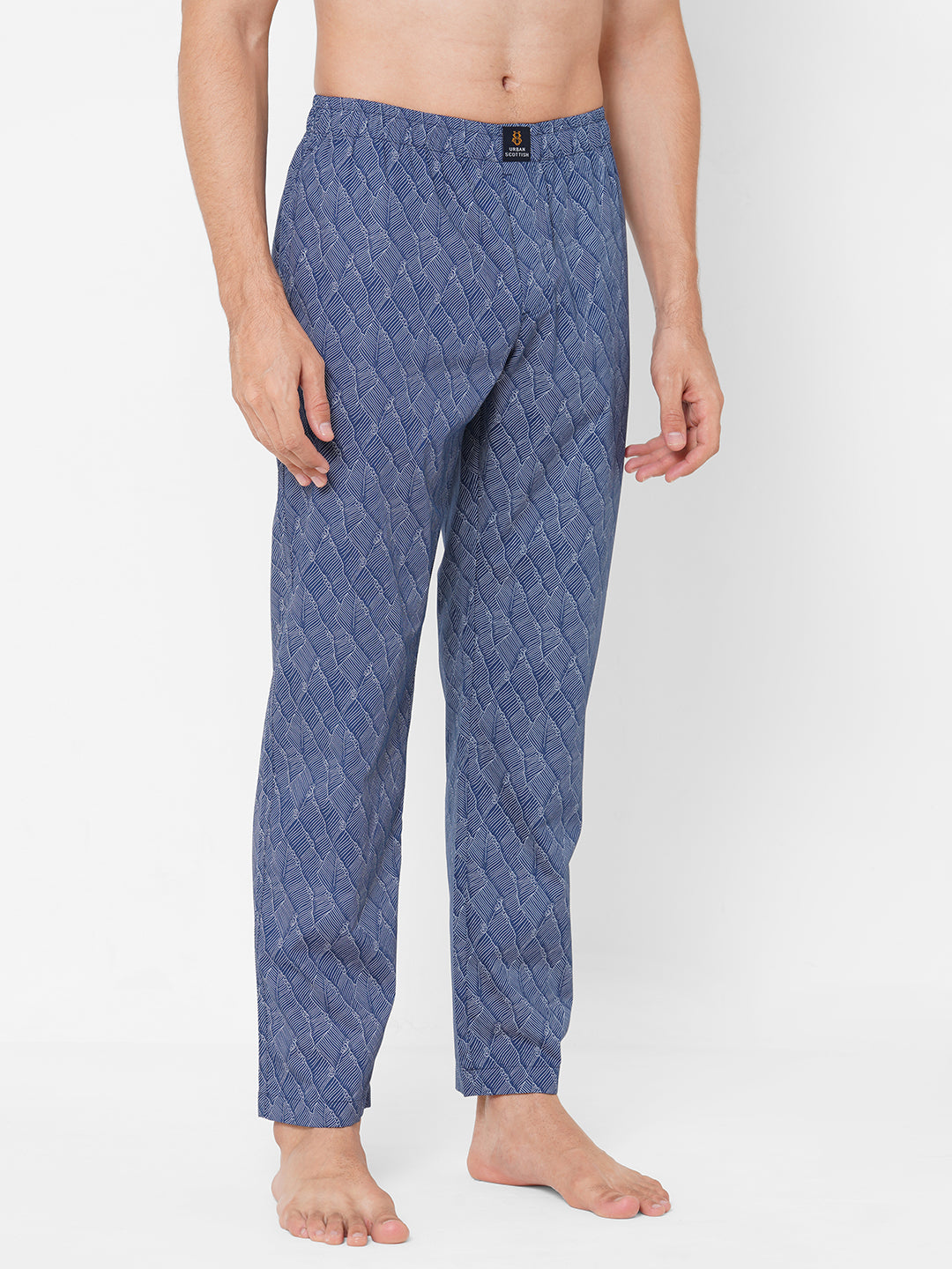 Men's Printed, Blue, Cotton, Regular Fit, Elasticated, Waistband, Pyjama  With Side Pockets