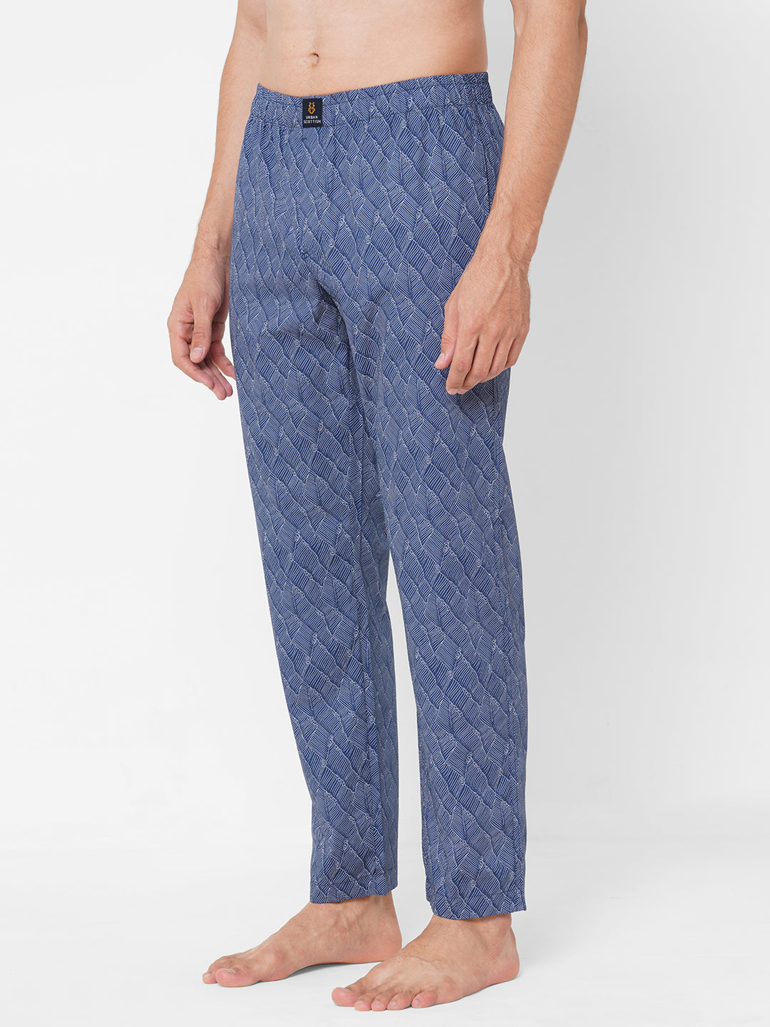 Men's Printed, Blue, Cotton, Regular Fit, Elasticated, Waistband, Pyjama  With Side Pockets