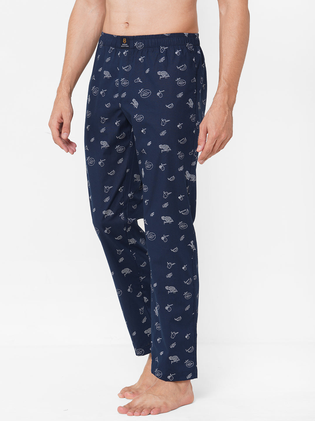Men's Printed, Navy, Cotton, Regular Fit, Elasticated, Waistband, Pyjama  With Side Pockets
