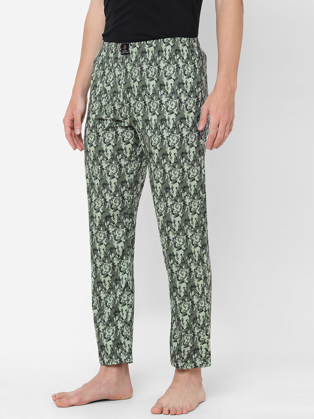 Men's Printed, Green, Cotton, Regular Fit, Elasticated, Waistband, Pyjama  With Side Pockets