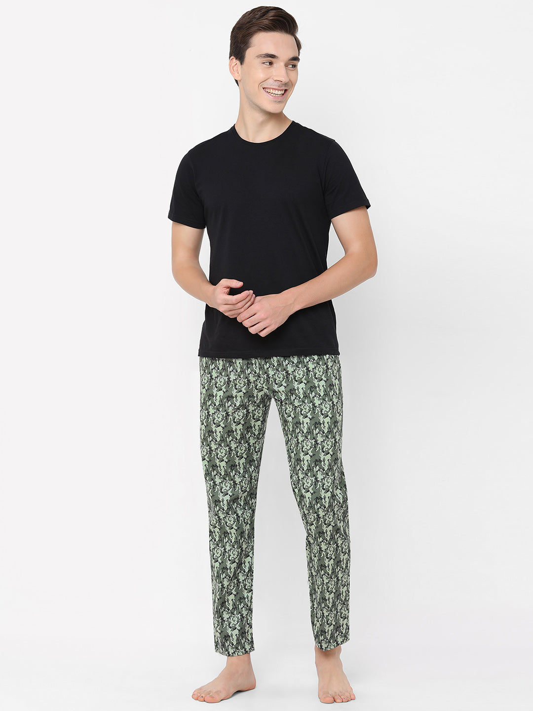 Men's Printed, Green, Cotton, Regular Fit, Elasticated, Waistband, Pyjama  With Side Pockets