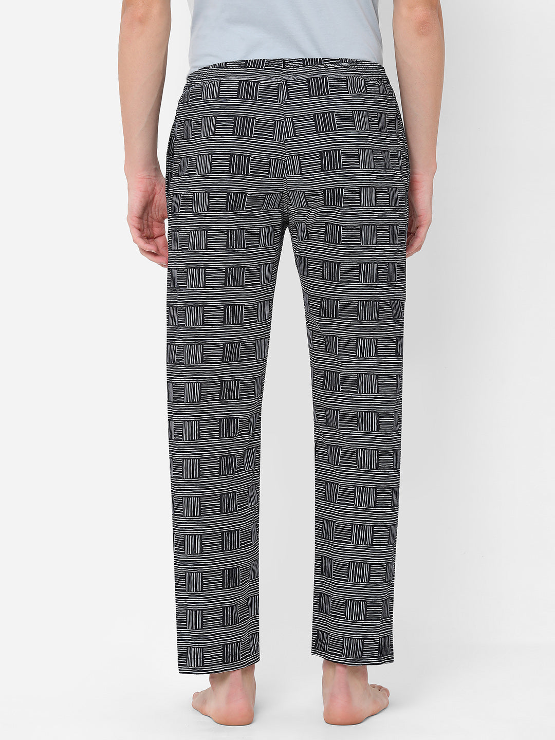 Men's Printed, Black, Cotton, Regular Fit, Elasticated, Waistband, Pyjama  With Side Pockets