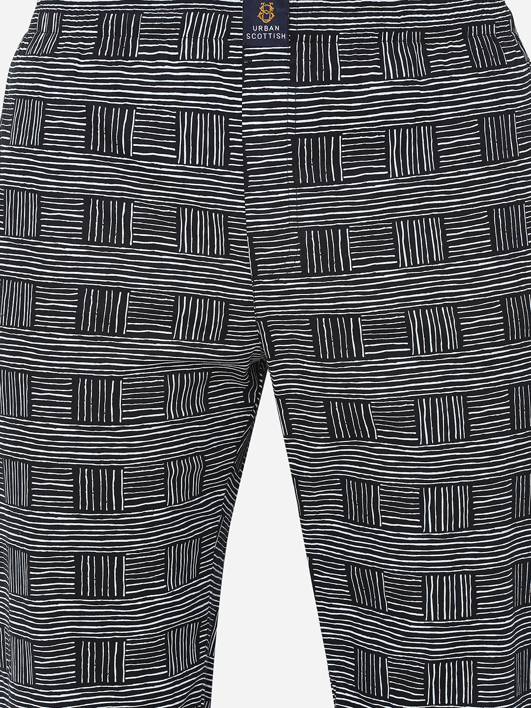 Men's Printed, Black, Cotton, Regular Fit, Elasticated, Waistband, Pyjama  With Side Pockets