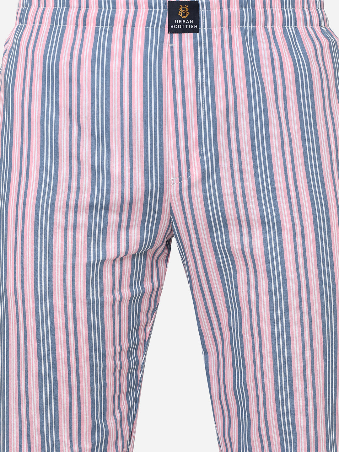 Men's Striped, Pink, Cotton, Regular Fit, Elasticated, Waistband, Pyjama  With Side Pockets