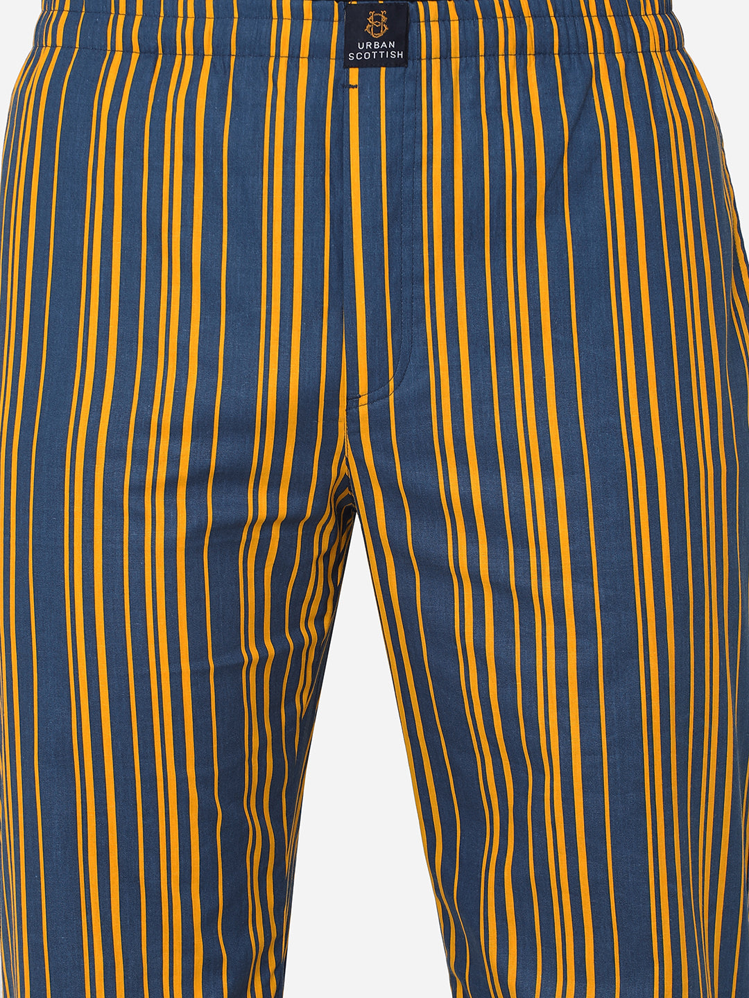 Men's Striped, Yellow, Cotton, Regular Fit, Elasticated, Waistband, Pyjama  With Side Pockets