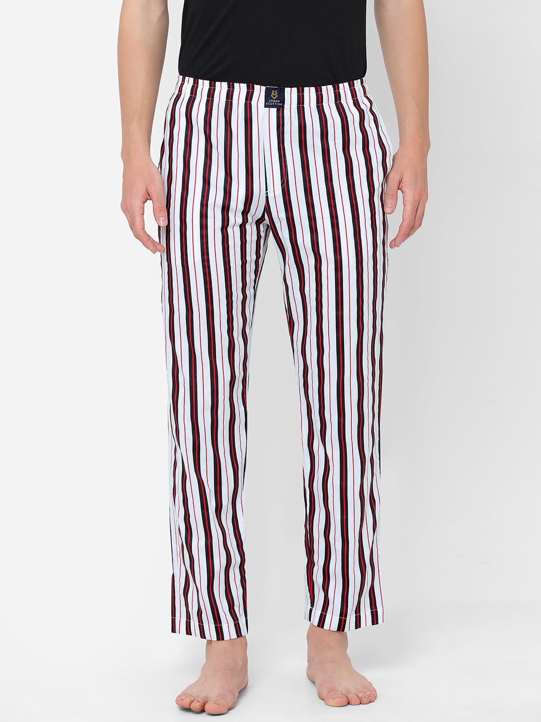 Men's Striped, Multicolor, Cotton, Regular Fit, Elasticated, Waistband, Pyjama  With Side Pockets