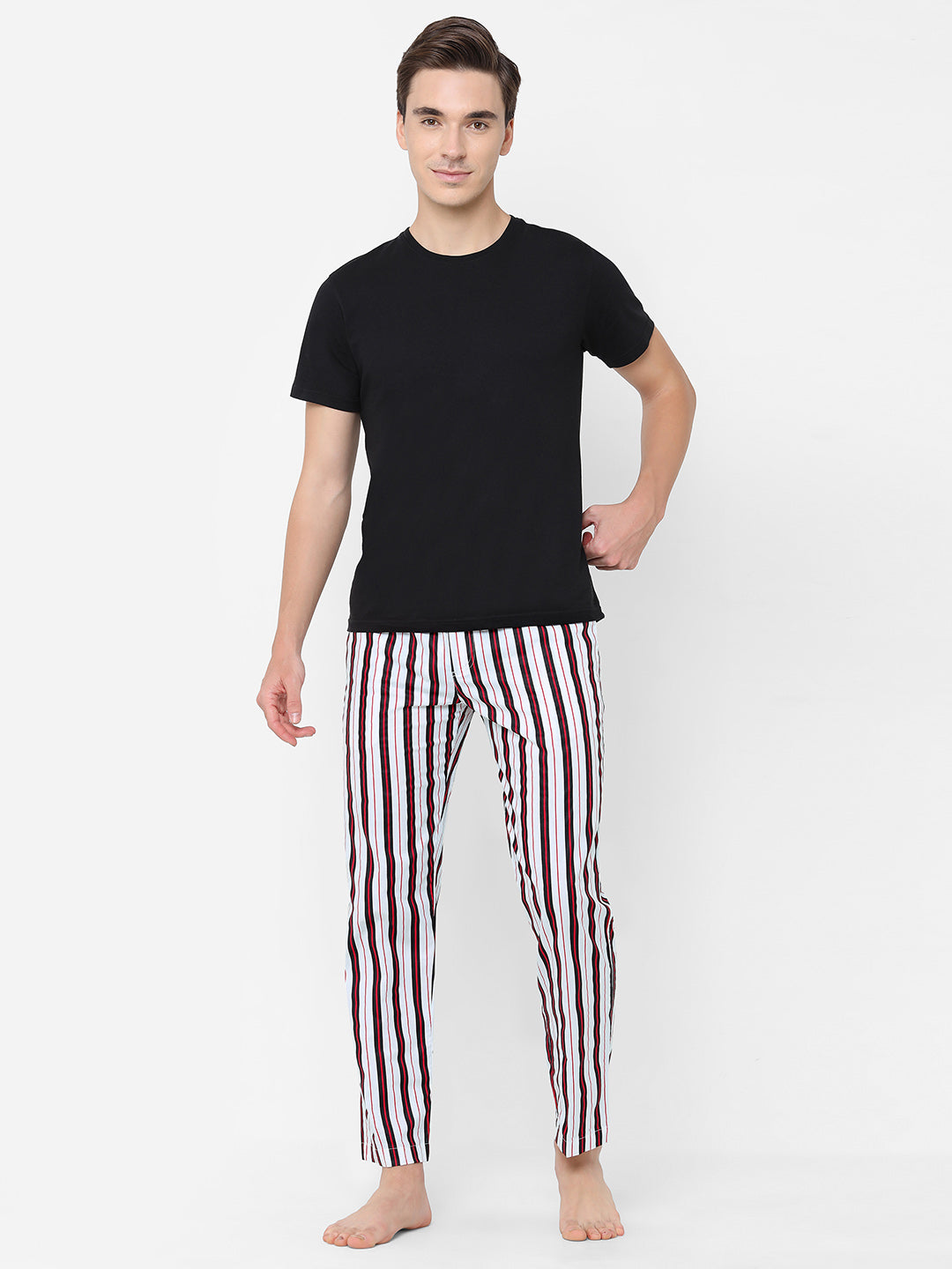 Men's Striped, Multicolor, Cotton, Regular Fit, Elasticated, Waistband, Pyjama  With Side Pockets