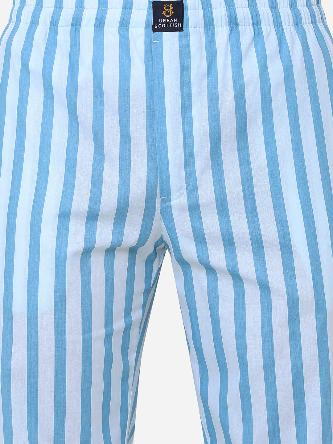 Men's Striped, Blue, Cotton, Regular Fit, Elasticated, Waistband, Pyjama  With Side Pockets