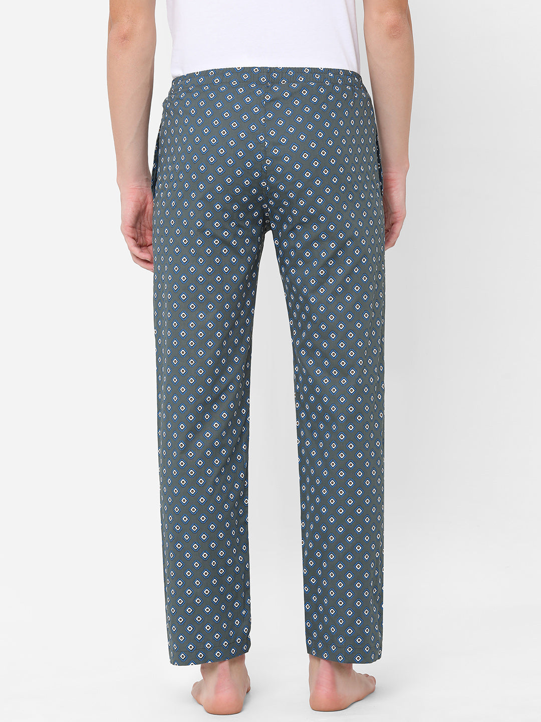 Men's Geometric Print, Blue, Cotton, Regular Fit, Elasticated, Waistband, Pyjama  With Side Pockets