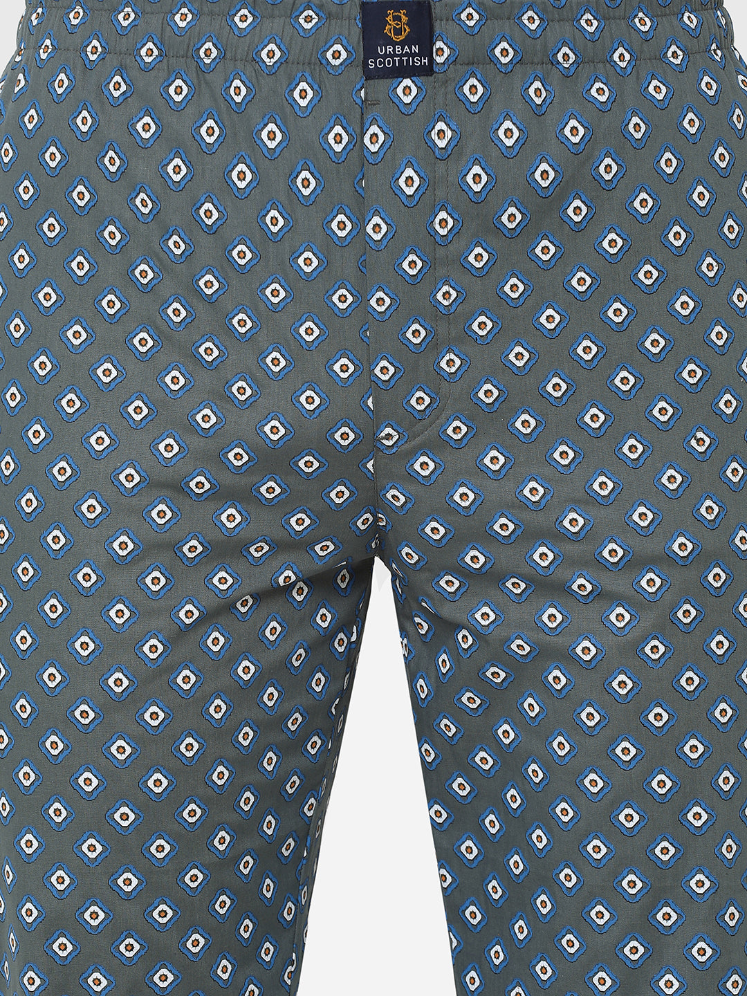 Men's Geometric Print, Blue, Cotton, Regular Fit, Elasticated, Waistband, Pyjama  With Side Pockets