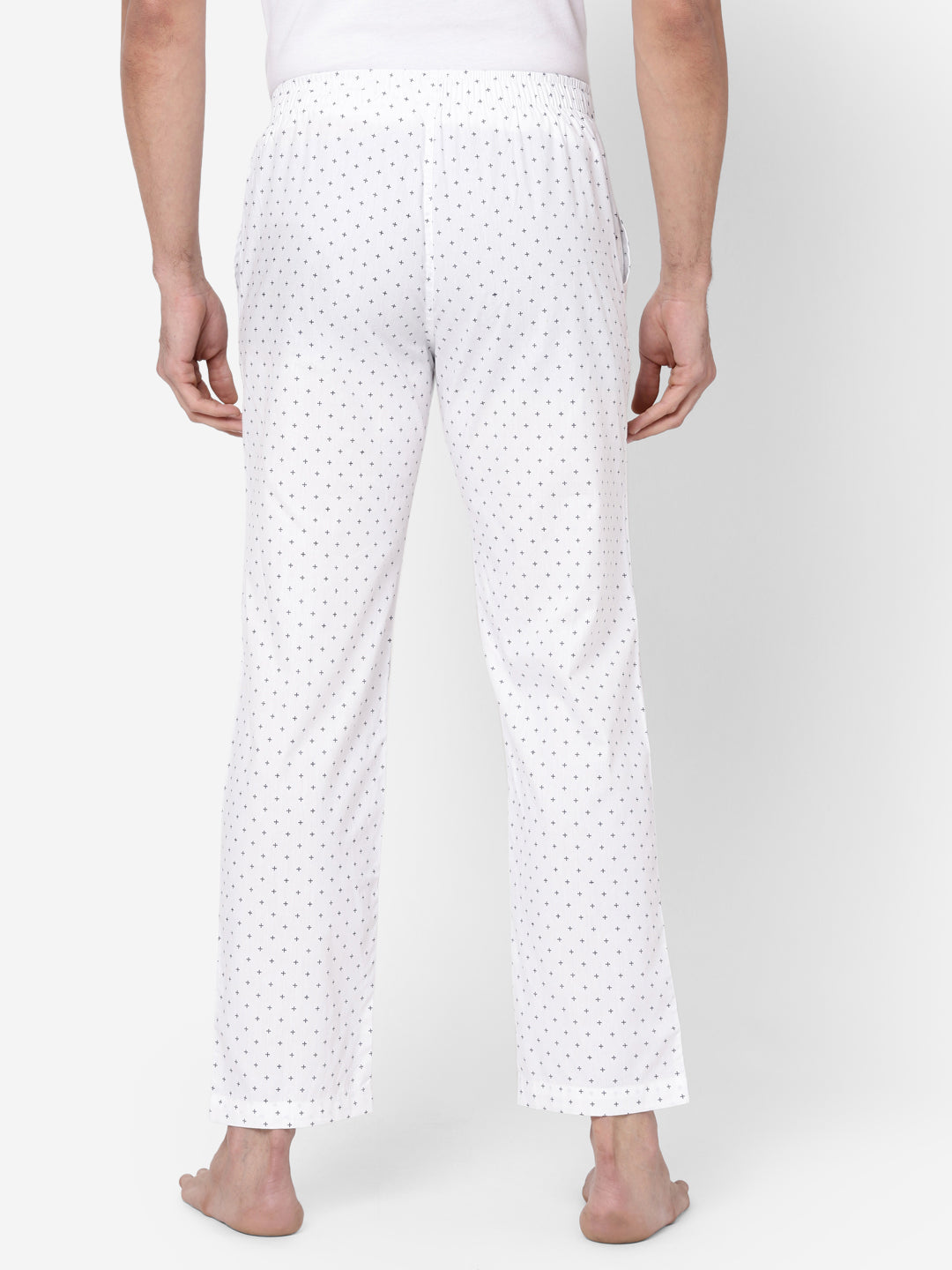 Men's Printed, White, Cotton, Regular Fit, Elasticated, Waistband, Pyjama  With Side Pockets