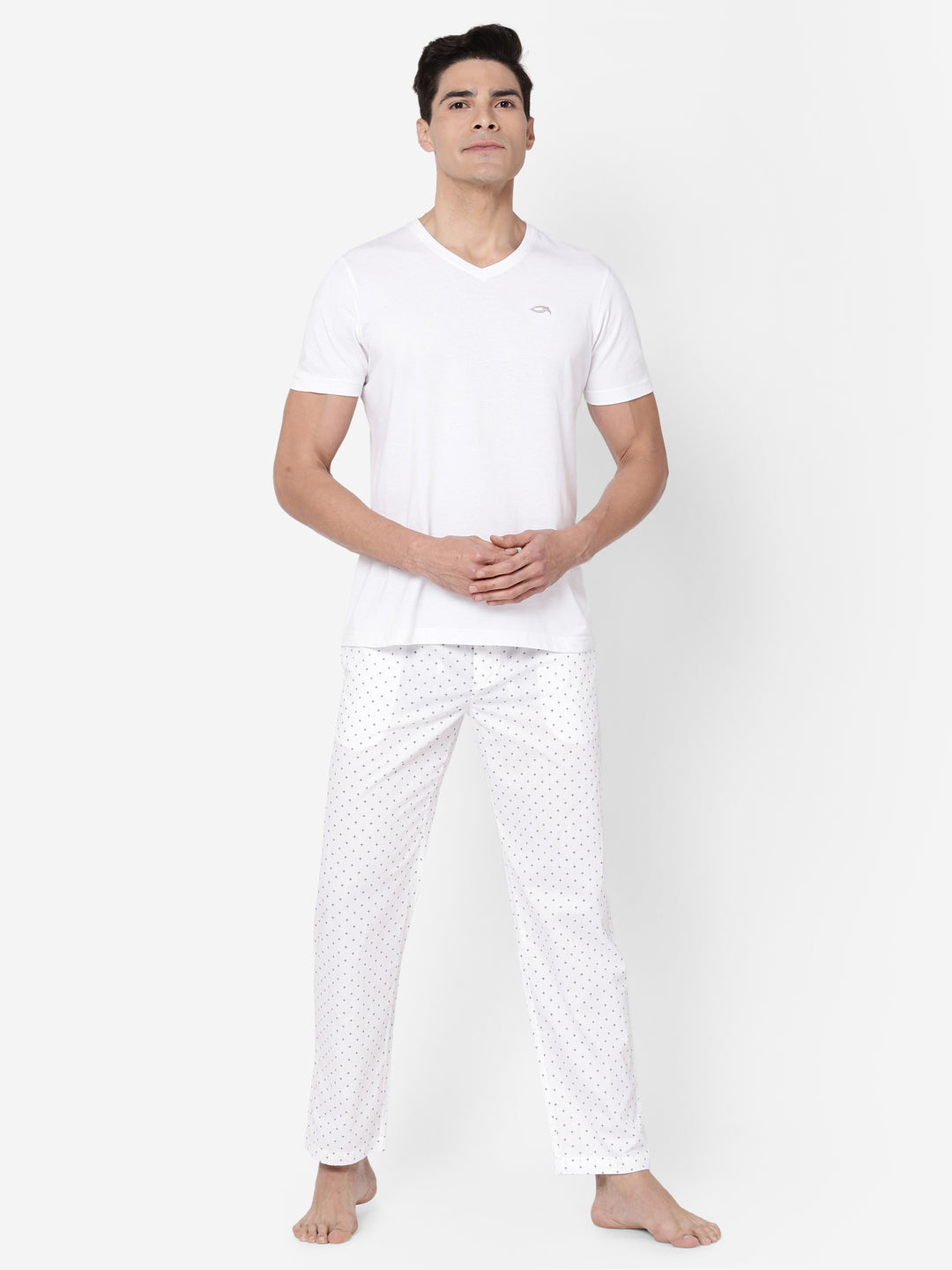 Men's Printed, White, Cotton, Regular Fit, Elasticated, Waistband, Pyjama  With Side Pockets