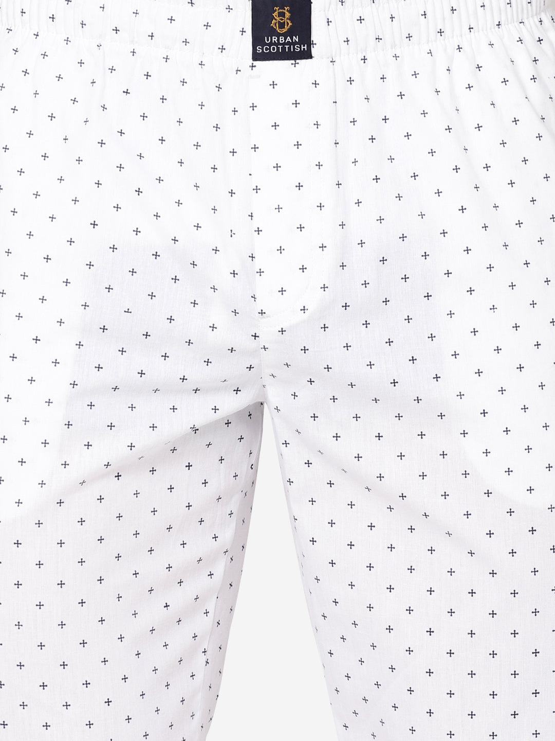 Men's Printed, White, Cotton, Regular Fit, Elasticated, Waistband, Pyjama  With Side Pockets