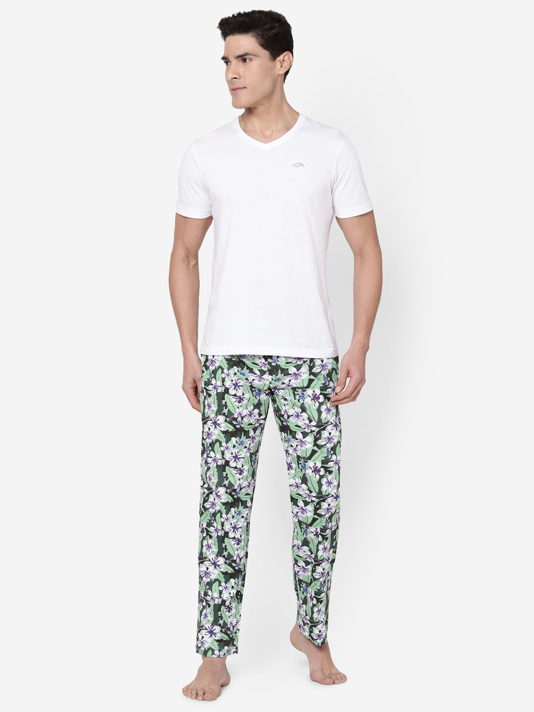 Men's Floral Print, Multicolor, Cotton, Regular Fit, Elasticated, Waistband, Pyjama  With Side Pockets