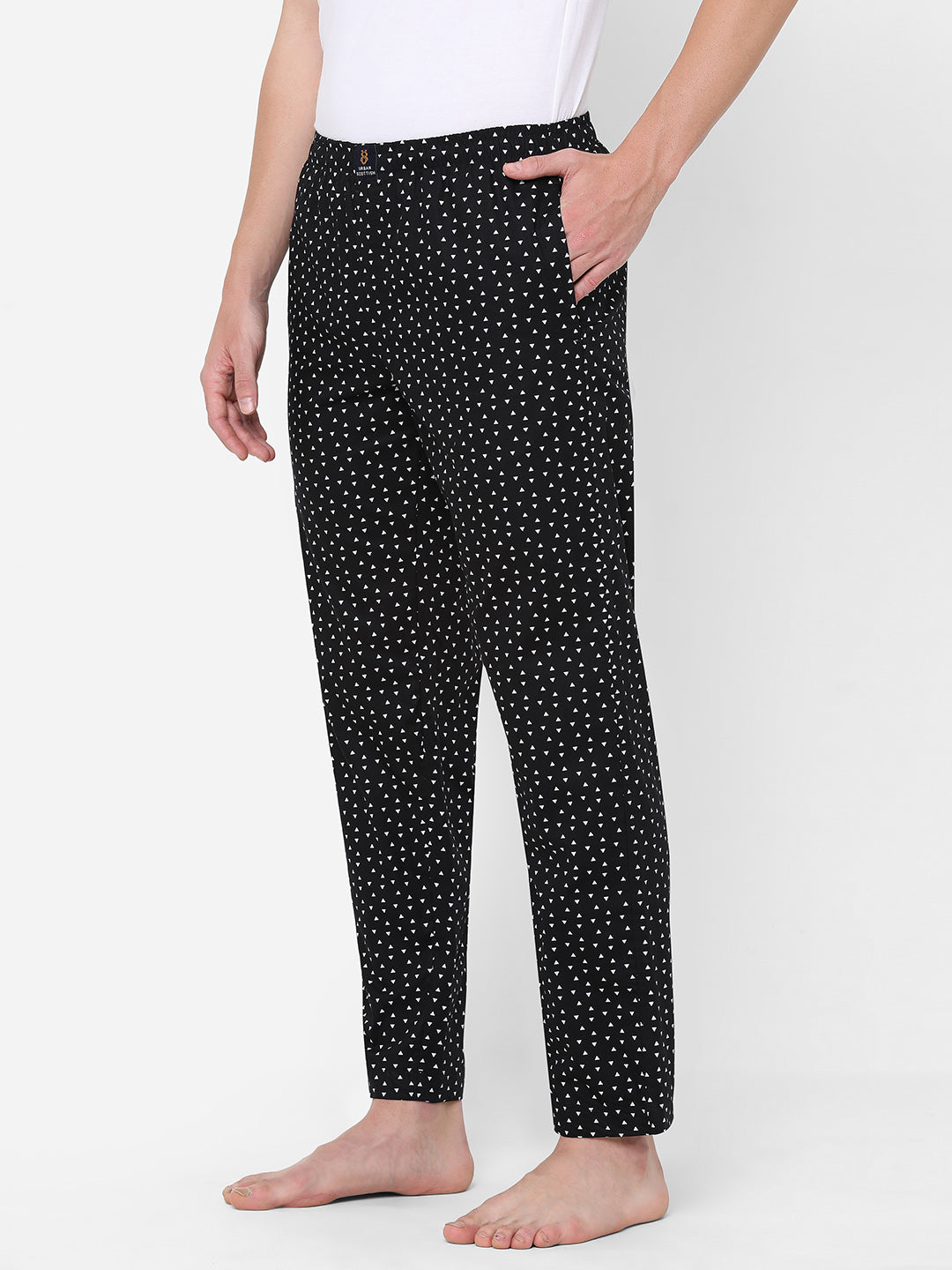 Men's Polka Print, Black, Cotton, Regular Fit, Elasticated, Waistband, Pyjama  With Side Pockets