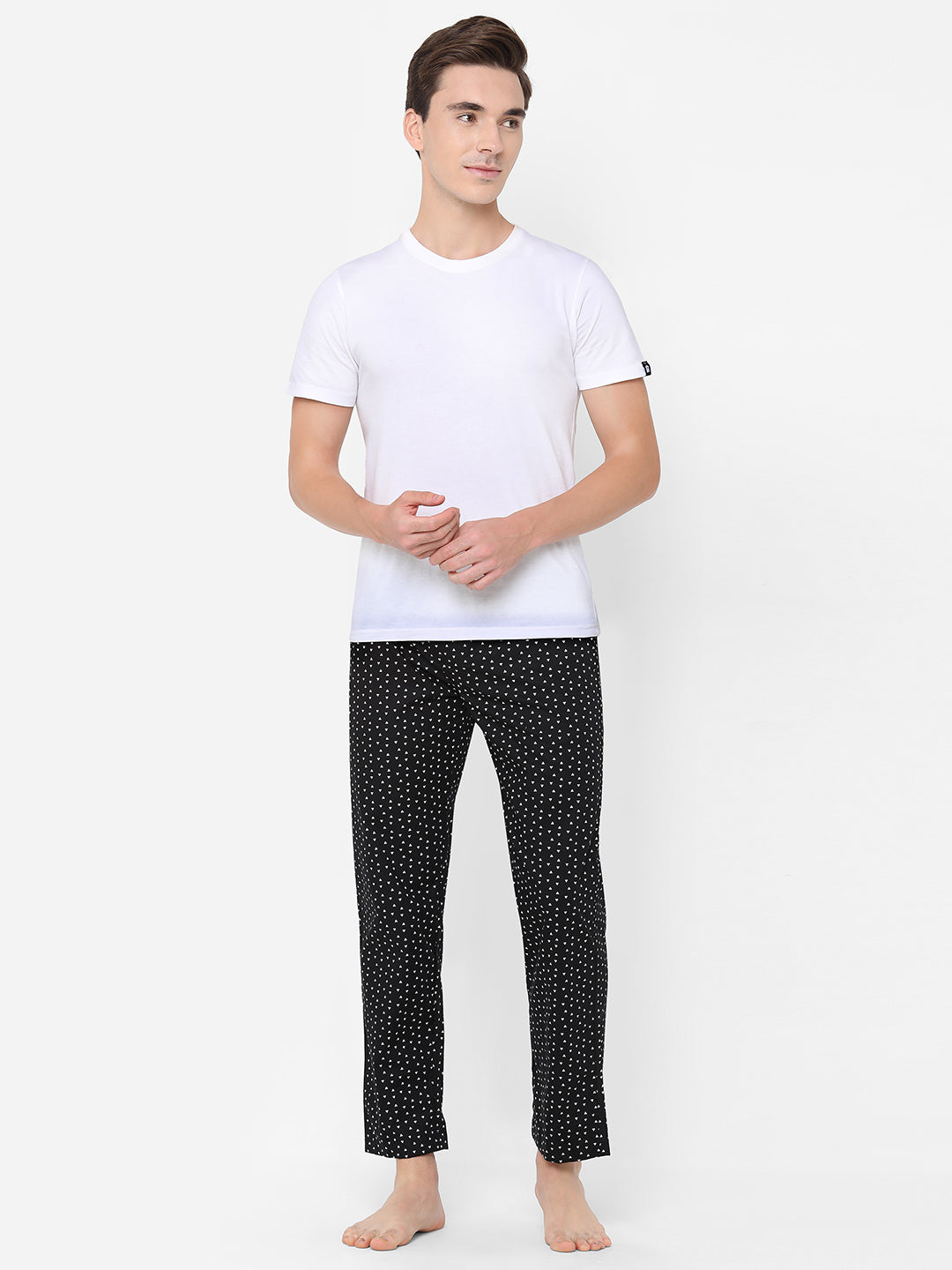 Men's Polka Print, Black, Cotton, Regular Fit, Elasticated, Waistband, Pyjama  With Side Pockets