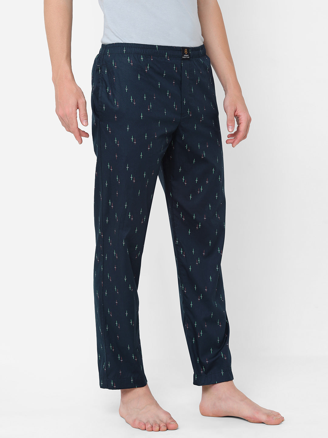 Men's Printed, Navy, Cotton, Regular Fit, Elasticated, Waistband, Pyjama  With Side Pockets