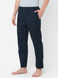 Men's Printed, Navy, Cotton, Regular Fit, Elasticated, Waistband, Pyjama  With Side Pockets