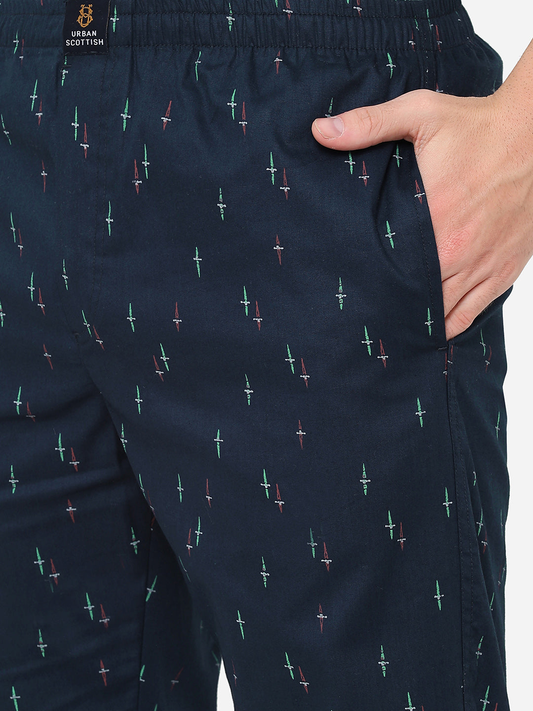 Men's Printed, Navy, Cotton, Regular Fit, Elasticated, Waistband, Pyjama  With Side Pockets