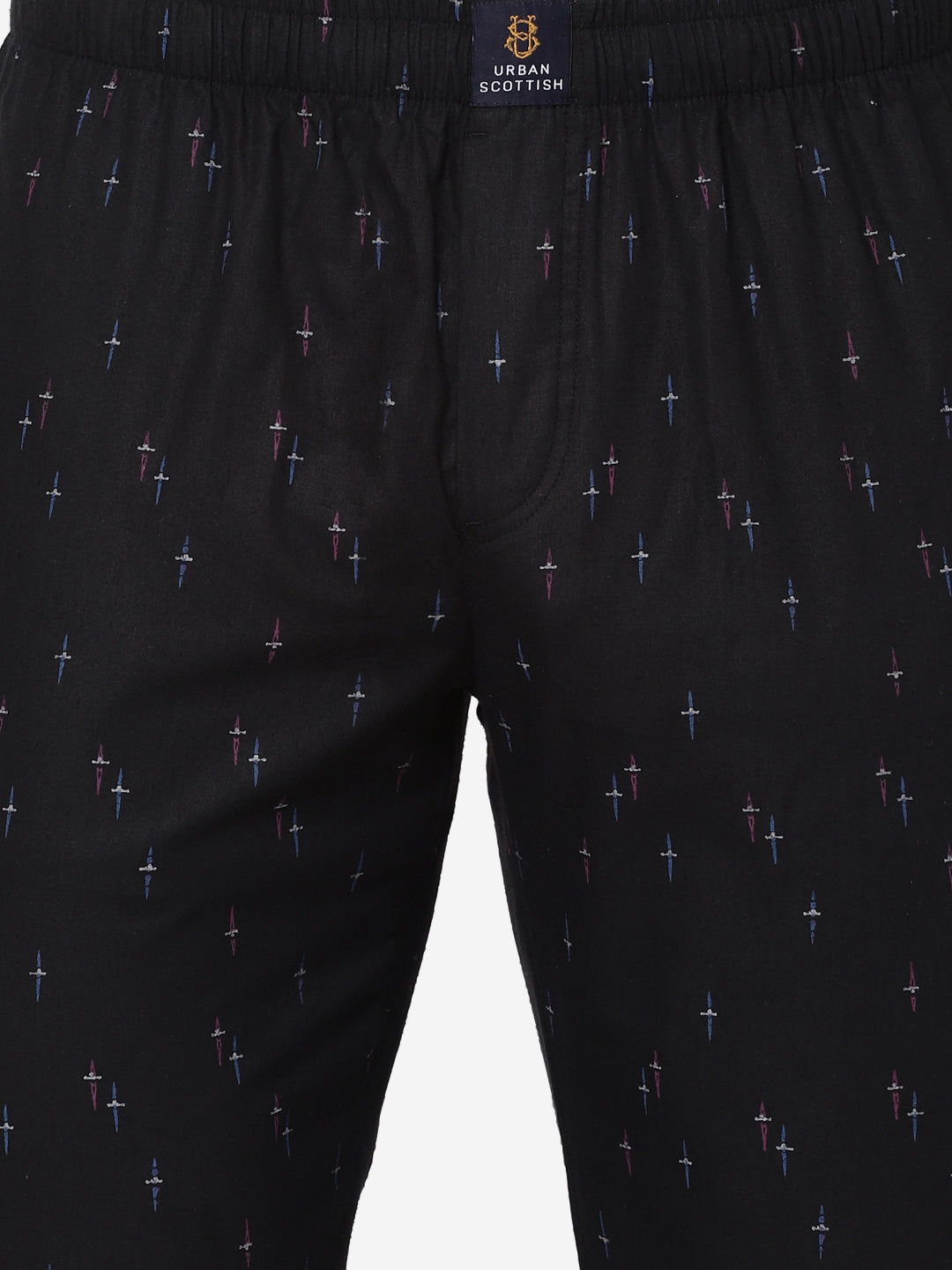 Men's Printed, Black, Cotton, Regular Fit, Elasticated, Waistband, Pyjama  With Side Pockets