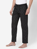 Men's Printed, Black, Cotton, Regular Fit, Elasticated, Waistband, Pyjama  With Side Pockets