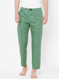 Men's Printed, Mint Green, Cotton, Regular Fit, Elasticated, Waistband, Pyjama  With Side Pockets