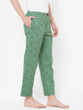 Men's Printed, Mint Green, Cotton, Regular Fit, Elasticated, Waistband, Pyjama  With Side Pockets