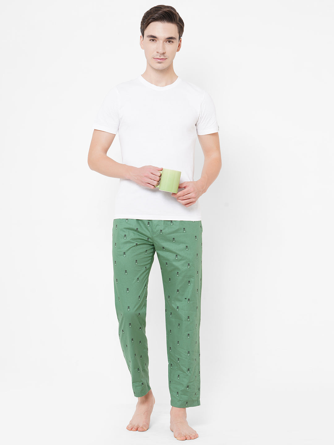 Men's Printed, Mint Green, Cotton, Regular Fit, Elasticated, Waistband, Pyjama  With Side Pockets