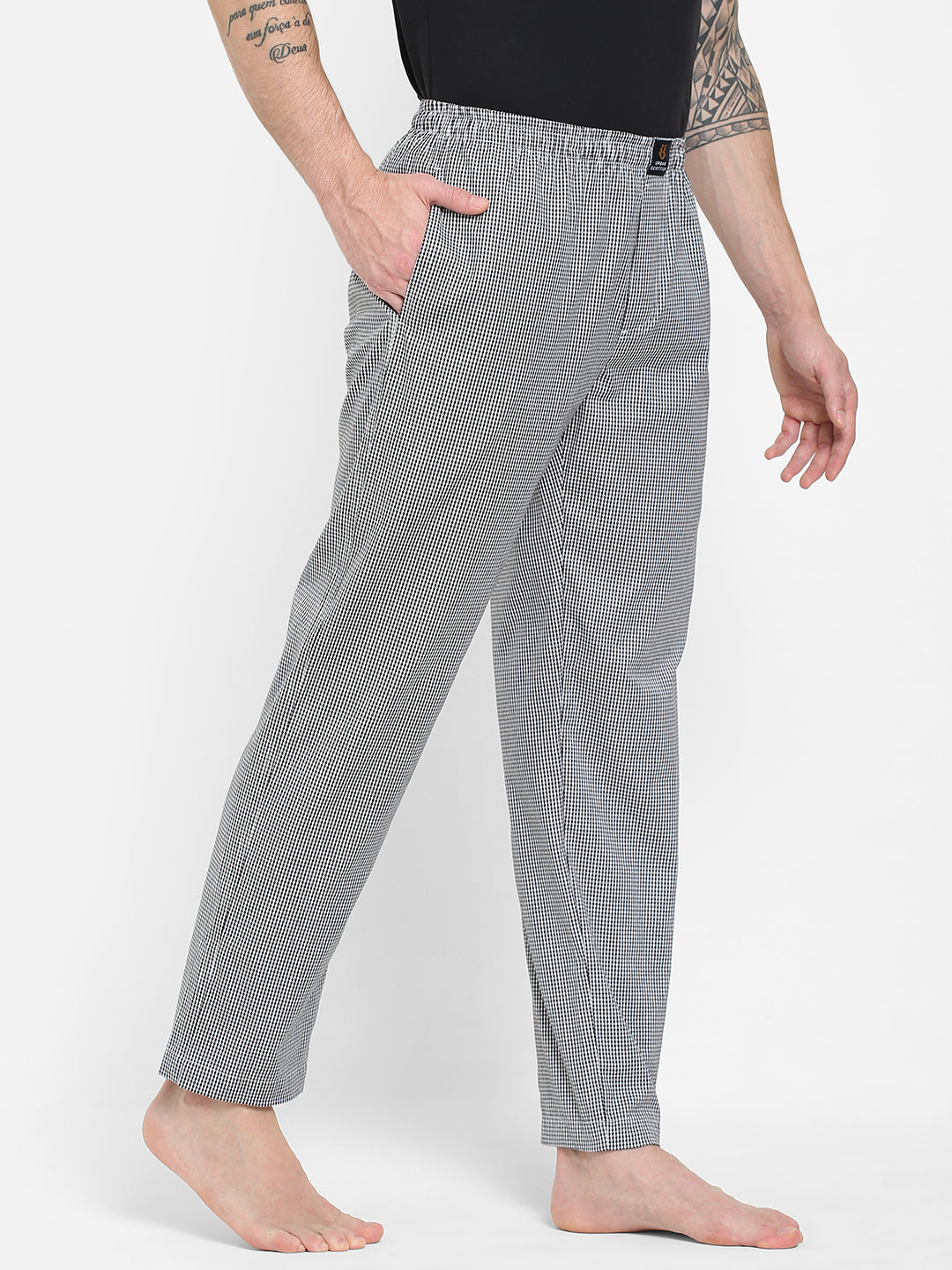 Men's Checkered, Grey, Cotton, Regular Fit, Elasticated, Waistband, Pyjama  With Side Pockets