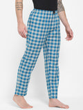 Men's Checkered, Blue, Cotton, Regular Fit, Elasticated, Waistband, Pyjama  With Side Pockets