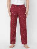 Women's Printed, Maroon, Cotton, Regular Fit, Elasticated, Waistband, Pyjama  With Side Pockets